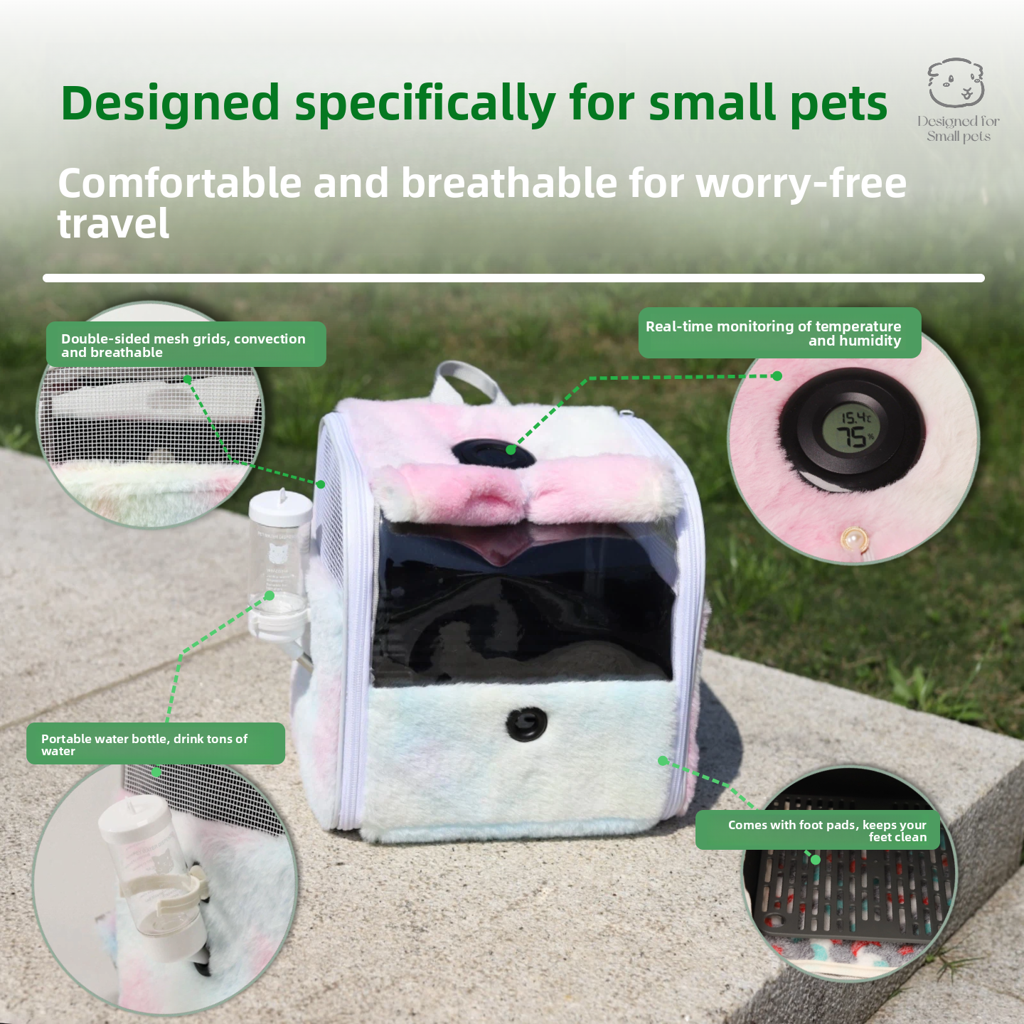 Transparent Pet Backpack with Built-In Thermometer