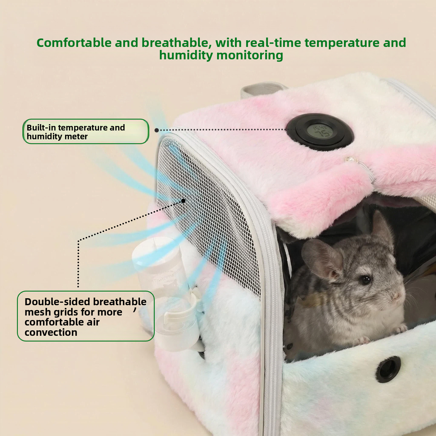 Transparent Pet Backpack with Built-In Thermometer